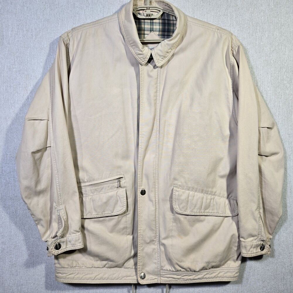 Field Gear Chore Barn Coat Jacket Men medium Tan Canvas Plaid Lined VTG